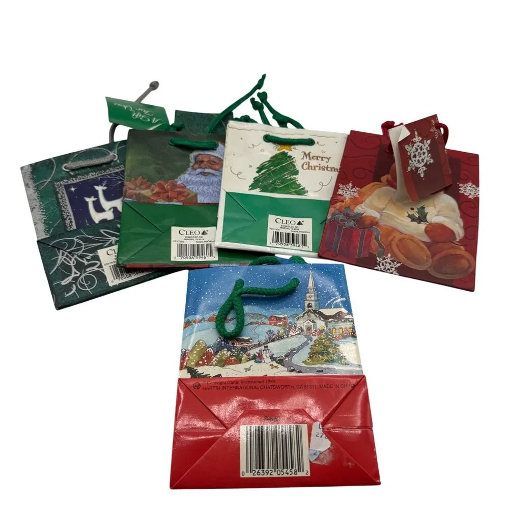 Assorted Small Christmas Gift Bags 4.5x6 Cleo & Martin Designs With Handles